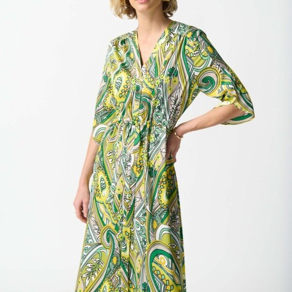 242208 Yellow Paisley Dress by JOSEPH RIBKOFF